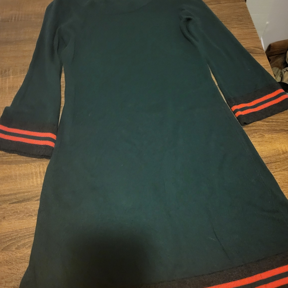 Boden Asymmetrical Dress in Green with Red Stripes
